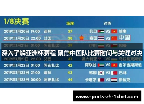 深入了解亚洲杯赛程 聚焦中国队比赛时间与关键对决